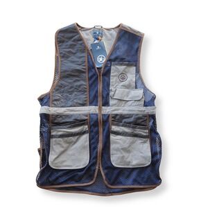 Beretta Two Tone Clays Shooting Vest Mens XXL Navy Grey GT08 Leather Patch NWT